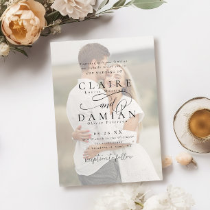 Convites Simples Elegância - Casamento com Fotografia Român