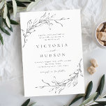Convites Simples elegância da coroa botânica casamento<br><div class="desc">Convite de casamento branco e preto minimalista,  coroa de folhas botânicas elegante e ilustrada com a mão,  com detalhes do evento na escrita moderna e fonte clássica. Simples e luxo. Excelente para casamento clássico moderno,  casamento formal simples,  casamento botânico elegante. Veja todas as peças correspondentes na coleção.</div>