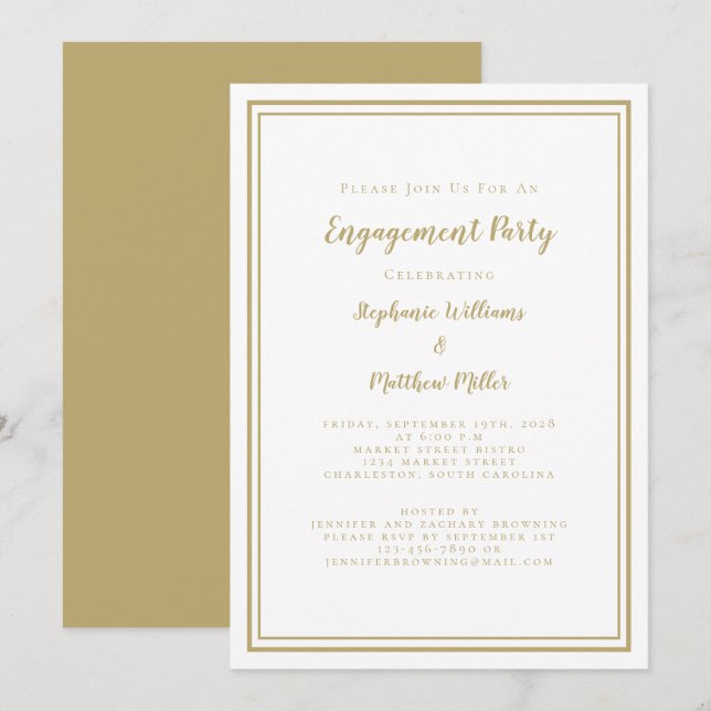 Convites Simples Elegância Minimalista Dourado e Branco Fes (Frente/Verso)