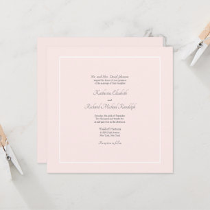 Convites Simples Elegância Rosa Formal Casamento Quadrado 