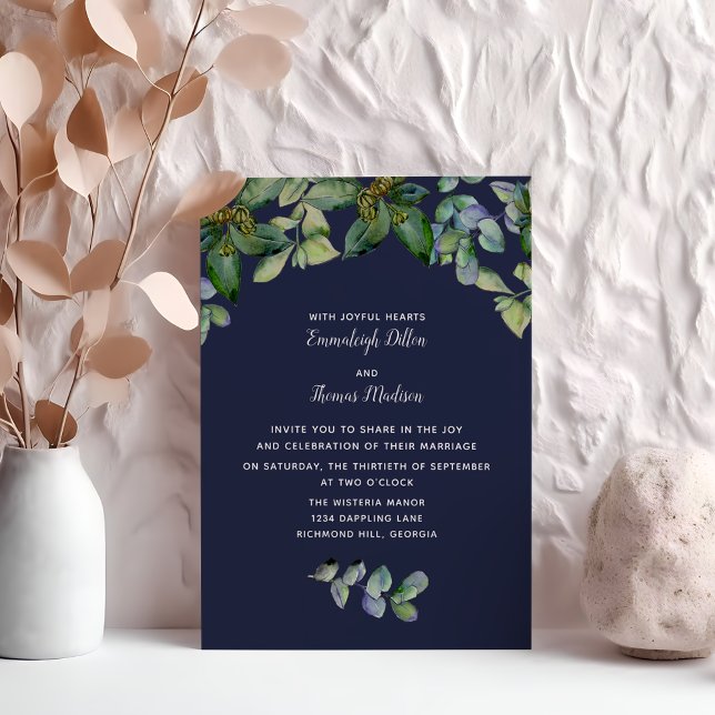 Convites Simples Elegância Verde | Casamento Azul Marinho (Criador carregado)