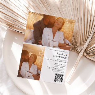 Convites Simples elegante 3 foto qr code casamento branco p