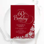 Convites Simples Elegante 60º aniversário Rosas Red Silver<br><div class="desc">Simples e elegante 60º convite de aniversário em vermelho e prata. Design clássico com rosas, folha prateada falsa e letra de script de tipografia. A Trendy convida o cartão perfeito para uma festa de na moda. Personalize com seus próprios detalhes. Pode ser personalizado para qualquer idade. Impressos convites Zazzle ou...</div>
