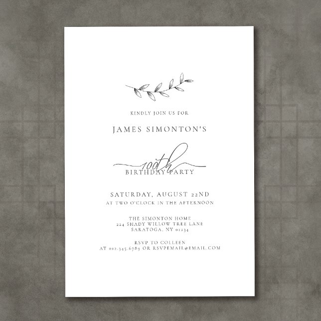 Convites Simples Elegante Botânico 100º Aniversário (Criador carregado)