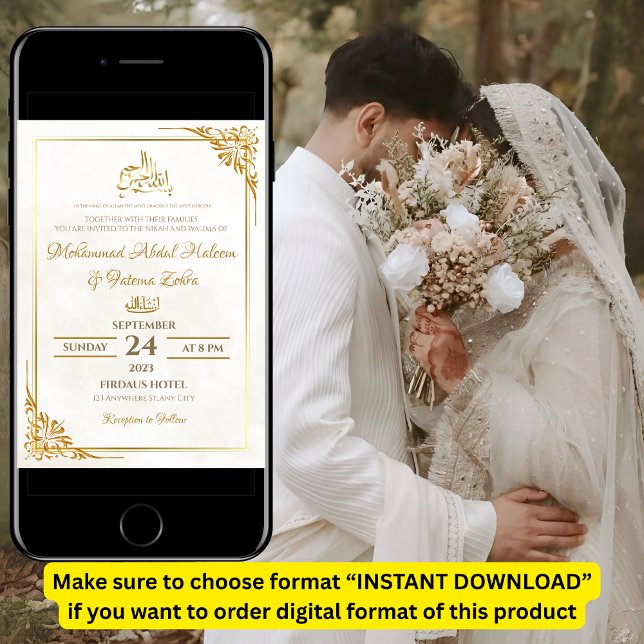 Convites Simples Elegante Branco Nikah Walima (Criador carregado)