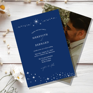 Convites Simples Elegante Casamento Celestial Azul Marinho 