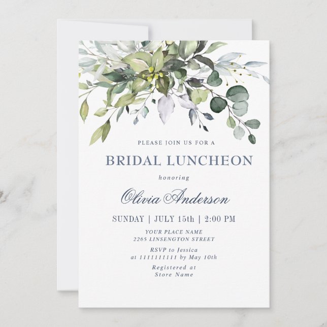 Convites Simples Elegante Eucalyptus BRIDAL LUNCHEON (Frente)