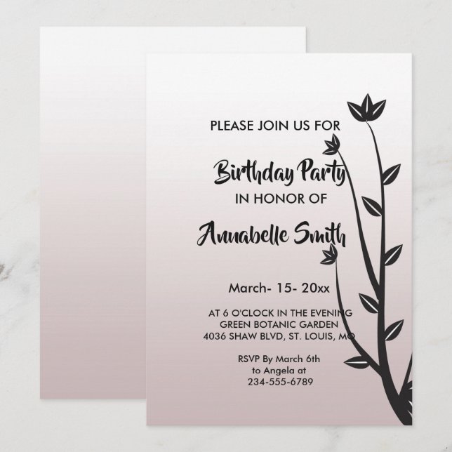 Convites Simples Elegante Folha Moderna Aniversário (Frente/Verso)