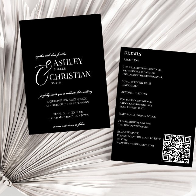 Convites Simples elegante preto e branco, tudo em um casame (Black and white elegant simple minimalist all in one wedding invitation template instant download)