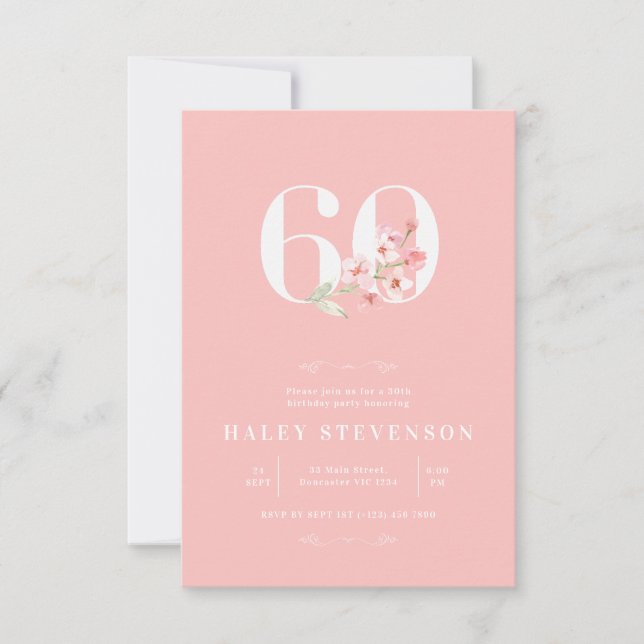 Convites Simples Elegante Rosa Bege Floral Aniversário de 6 (Frente)