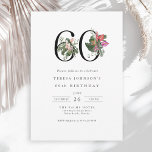 Convites Simples Elegante Tropical 60º Aniversário<br><div class="desc">Este 60º convite de aniversário apresenta um design limpo e sofisticado com um toque de elegância. O número "60" é exibido de forma destacada em caracteres serif grandes e graciosos embelezados com flores tropicais vibrantes e folhagem esmagadora para adicionar uma explosão de cor e detalhes pintados. Frentes de palma, hibisco,...</div>