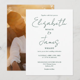 Convites Simples Elegante Verde Esmeralda Script Foto Casam