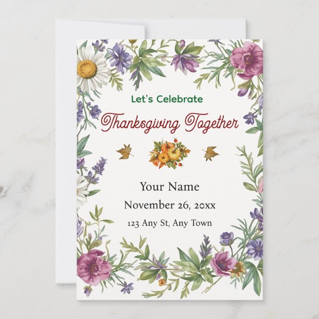 Convites Simples Elegantes Flores Enquadradas Amigosgiving (Frente)