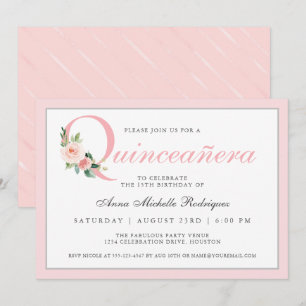 Convites Simples Elegantes Flores Rosa Quinceanera Aniversá