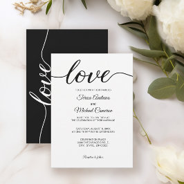 Convites Simples Escrito Chic Love Casamento Branco Negro