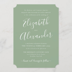 Convites Simples Escrito Elegante Sage Casamento Verde