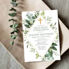 Convites Simples eucalipto moderno da Primeira Comunhão