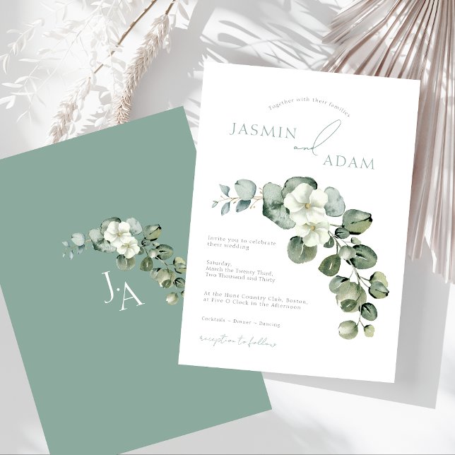 Convites Simples Eucalyptus Deixa Casamento Foliar Verde (Simple Eucalyptus Leaves Greenery Foliage Wedding Invitation)