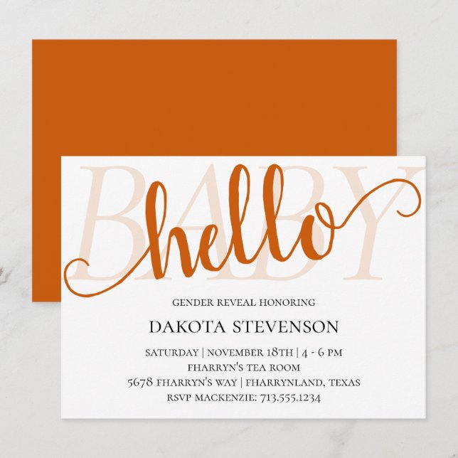 Convites Simples Fall Hello Baby | Chá Laranja Queimado (Frente/Verso)