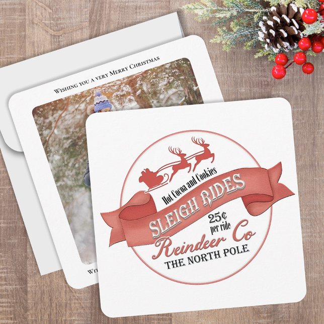 Convites Simples Feliz Natal Uma Foto (This cute Christmas photo card with a vintage North Pole Sleight Rides Sign)