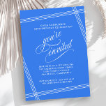 Convites Simples Festa de aniversário Azul Cobalto Moderno<br><div class="desc">Simples e elegante com o talento contemporâneo, este Convite de aniversário apresenta linhas brancas angulares que enquadram o seu texto sobre um fundo azul de cobalto de tendência. O texto "você é convidado" em lindos programas floresce intencionalmente, apresentado com destaque para fazer seus convidados se sentirem especiais. Edite os detalhes...</div>