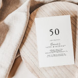 Convites Simples Festa de aniversário mínima 50ª<br><div class="desc">Este simples convite de aniversário minimalista 50º é perfeito para uma festa de aniversário moderna. O design simples e elegante apresenta a tipografia de scripts clássicos e ricos em preto e branco.</div>