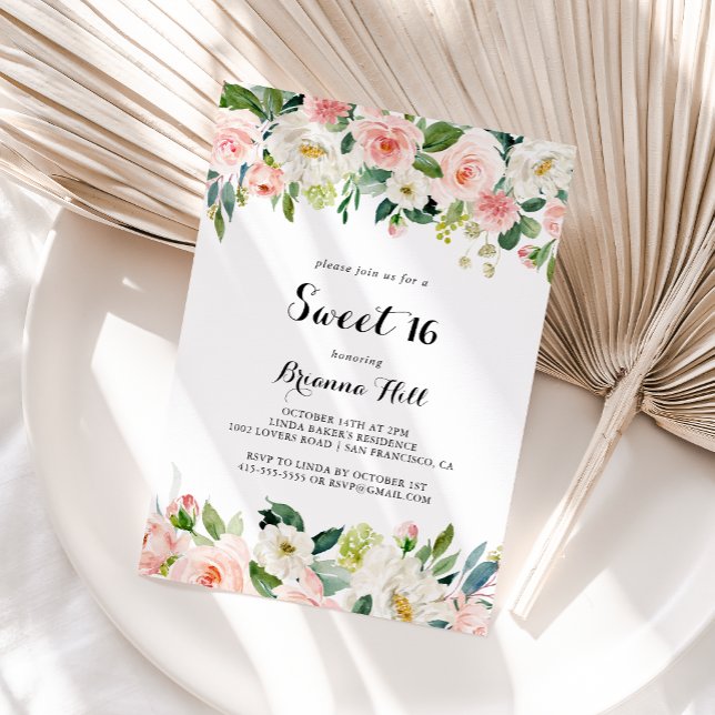 Convites Simples Festa de aniversário Verde Floral 16 (Criador carregado)