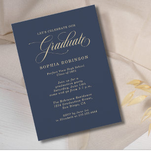 Convites Simples Festa de formatura Azul Dourada Moderna
