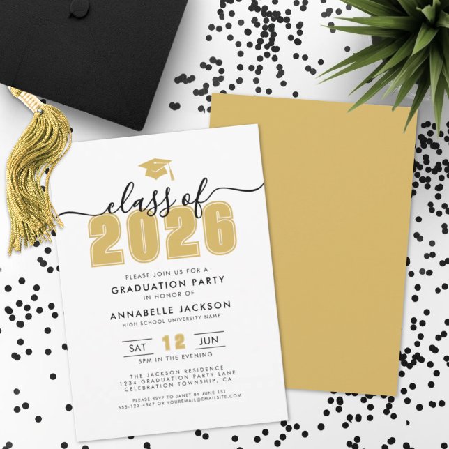 Convites Simples Festa de formatura Dourada moderna (Simple Modern Gold Graduation Party Invitation)