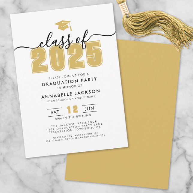 Convites Simples Festa de formatura Dourada moderna (Simple Modern Gold Graduation Party Invitation)