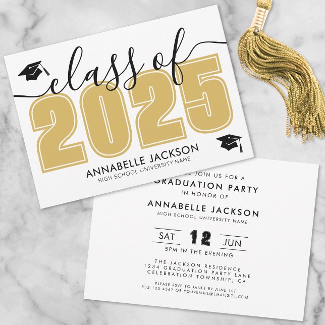 Convites Simples Festa de formatura Preta E Dourada (Simple Black And Gold Graduation Party Invitation)