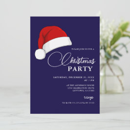 Convites Simples Festa de Natal Azul com Script de Santa Ha