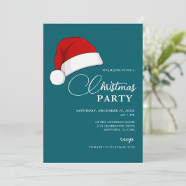 Convites Simples Festa de Natal Teal do Script Santa Hat