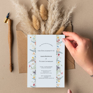 Convites Simples Festa de noivado Azul Dusty Fern