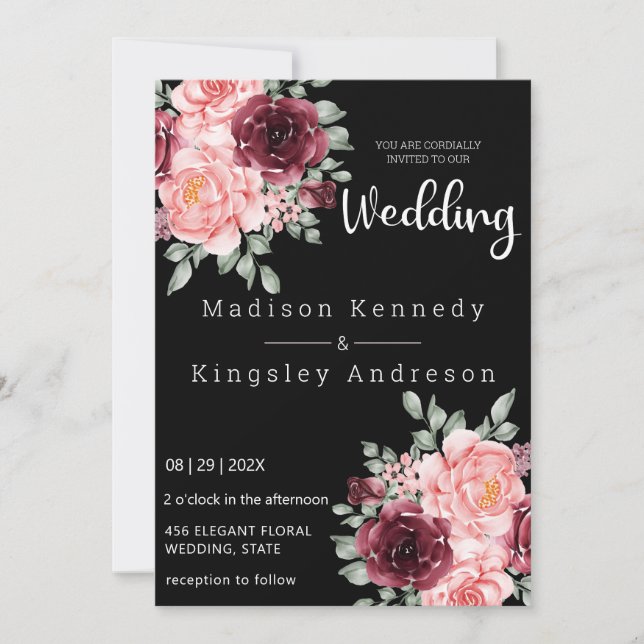 Convites Simples Floral Espetacularmente Elegante Luxuoso (Frente)