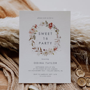 Convites Simples Floral Sweet 16 Aniversário
