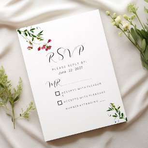 Convites Simples flores cor-de-rosa vermelhas verdes RSVP