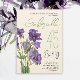 Convites Simples Flores de Lisianthus em Verde Sálvia Roxo