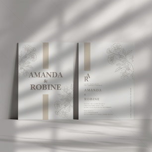 Convites Simples Flower Elegant Modern Iniciais Casamento