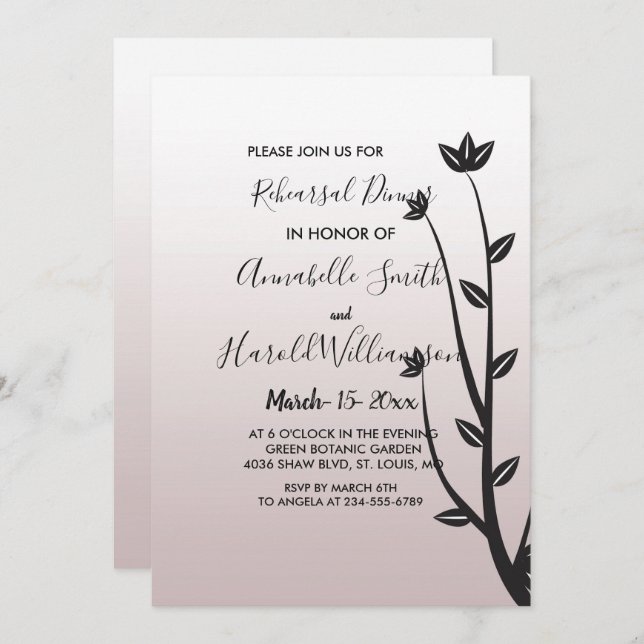 Convites Simples    folhas Elegantes modernasJanto de ensai (Frente/Verso)