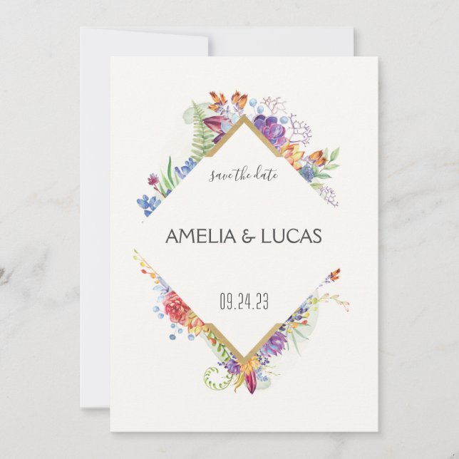 Convites Simples Folhas Florais Elegantes Casamento Salve A (Frente)