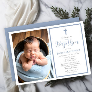 Convites Simples Fota de Baptizado de Menino Azul Minimalis