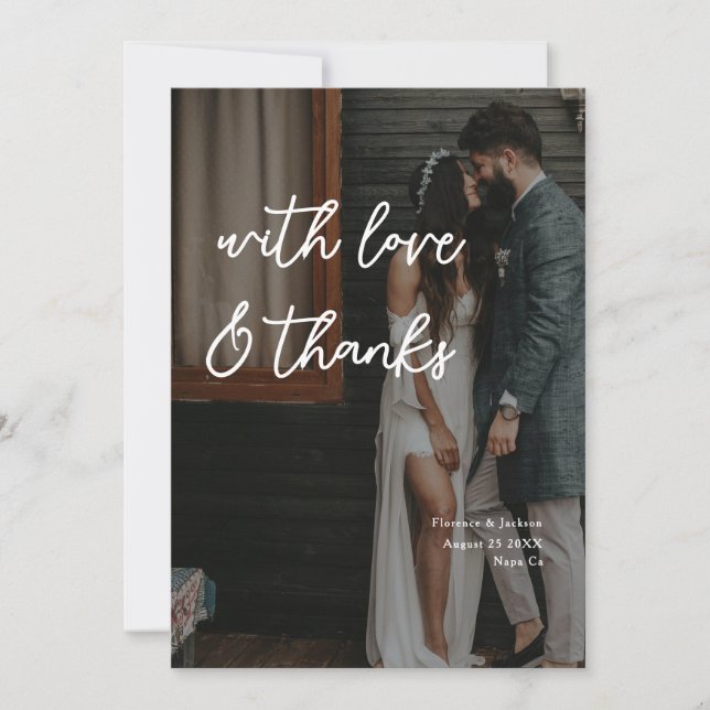 Convites Simples Foto de Casamento com Escrita à Mão de Amo (Frente)