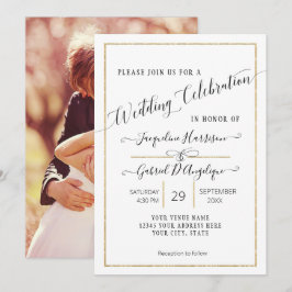 Convites Simples Foto de Casamento com Letra Cursiva Minima