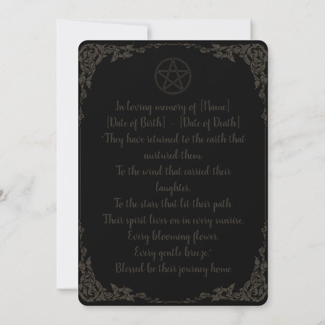 Convites Simples Funeral Pagan Marrom e Preto (Verso)