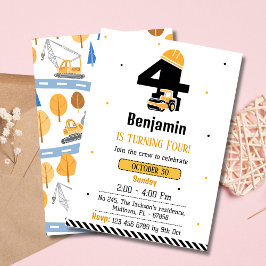 Convites Simples garotos de caminhão de construção 4 anos