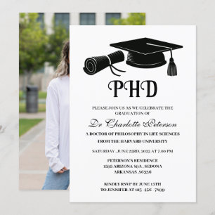 Convites Simples Graduação de Doutorado PHD com Foto Person