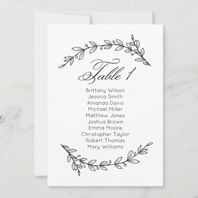 Convites Simples gráfico de assentos de casamento floral. P (Frente)