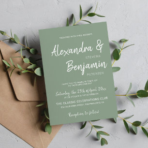 Convites Simples guião moderno sage casamento verde
