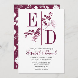 Convites Simples Iniciais Modernos de Borgonha Casamento